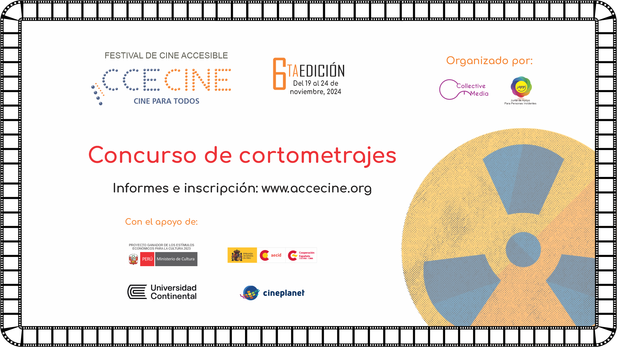 Concurso de cortometrajes Festival AcceCine, aparece el logo del festival y auspiciadores.